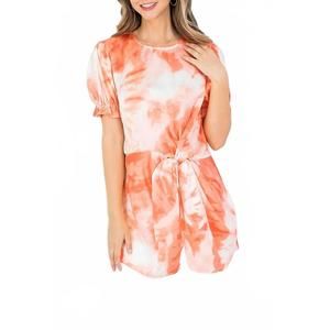 NEW ZIA APPAREL tie dye round neckline puffed sleeve in orange